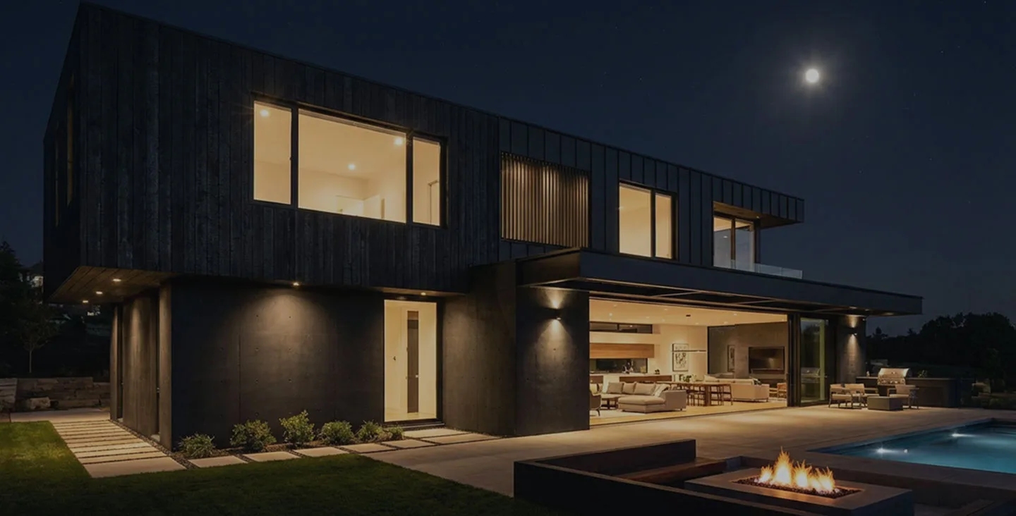 Maison avec eclairage moderne.